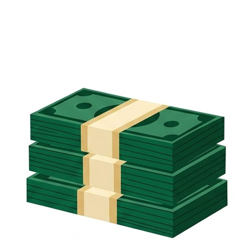 Illustration of a medium stack of bundled cash representing public university tuition costs.