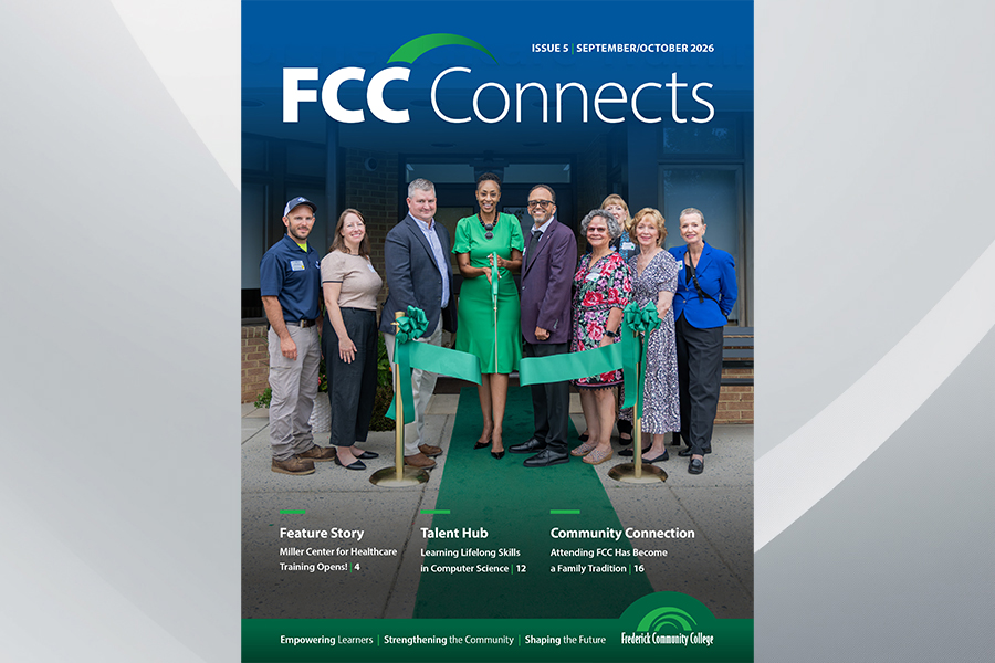 Cover of the September 2026 issue of FCC Connects showing President Cheek and Board of Trustees at Miller Center Healthcare Ribbon Cutting