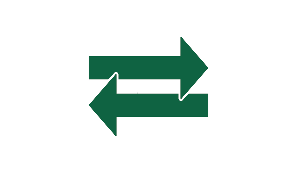 Green two-way directional arrows point left and right in opposite directions.